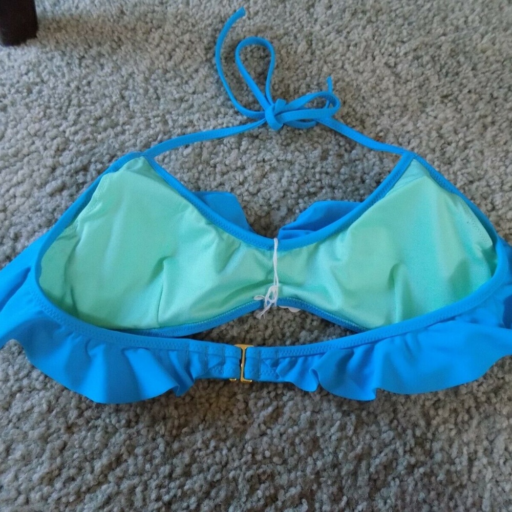 VICTORIA'S SECRET Aqua Ruffle Bikini Top, Small - Picture 2 of 2